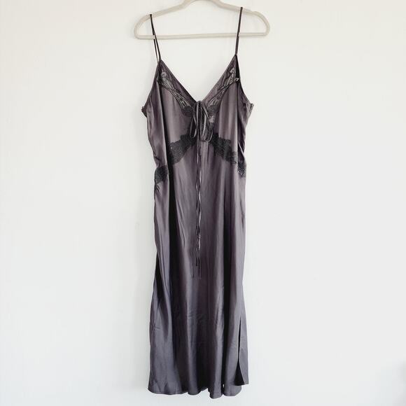 Zara Charcoal Gray Satin Effect Midi Slip Dress with Spaghetti Straps Size XXL - Picture 3 of 9